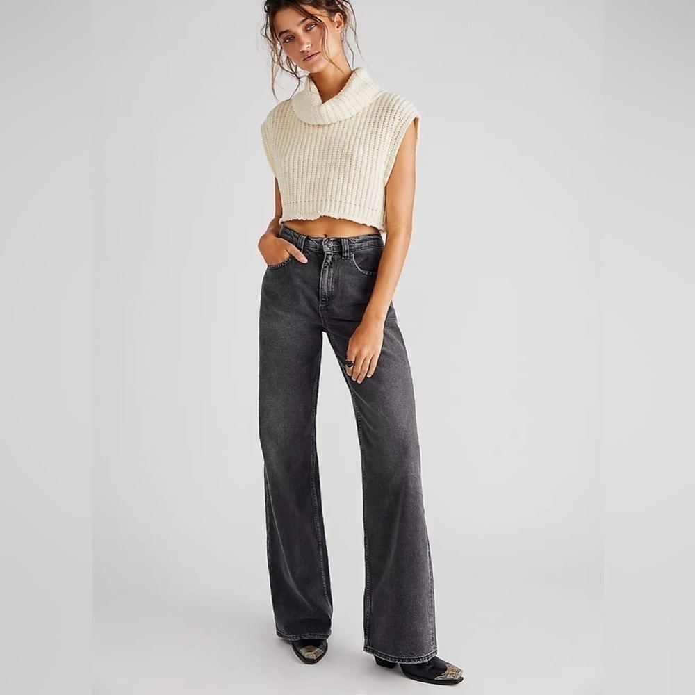 Free People We The Free Tinsley Baggy High Rise Jean Blowout Black NWT